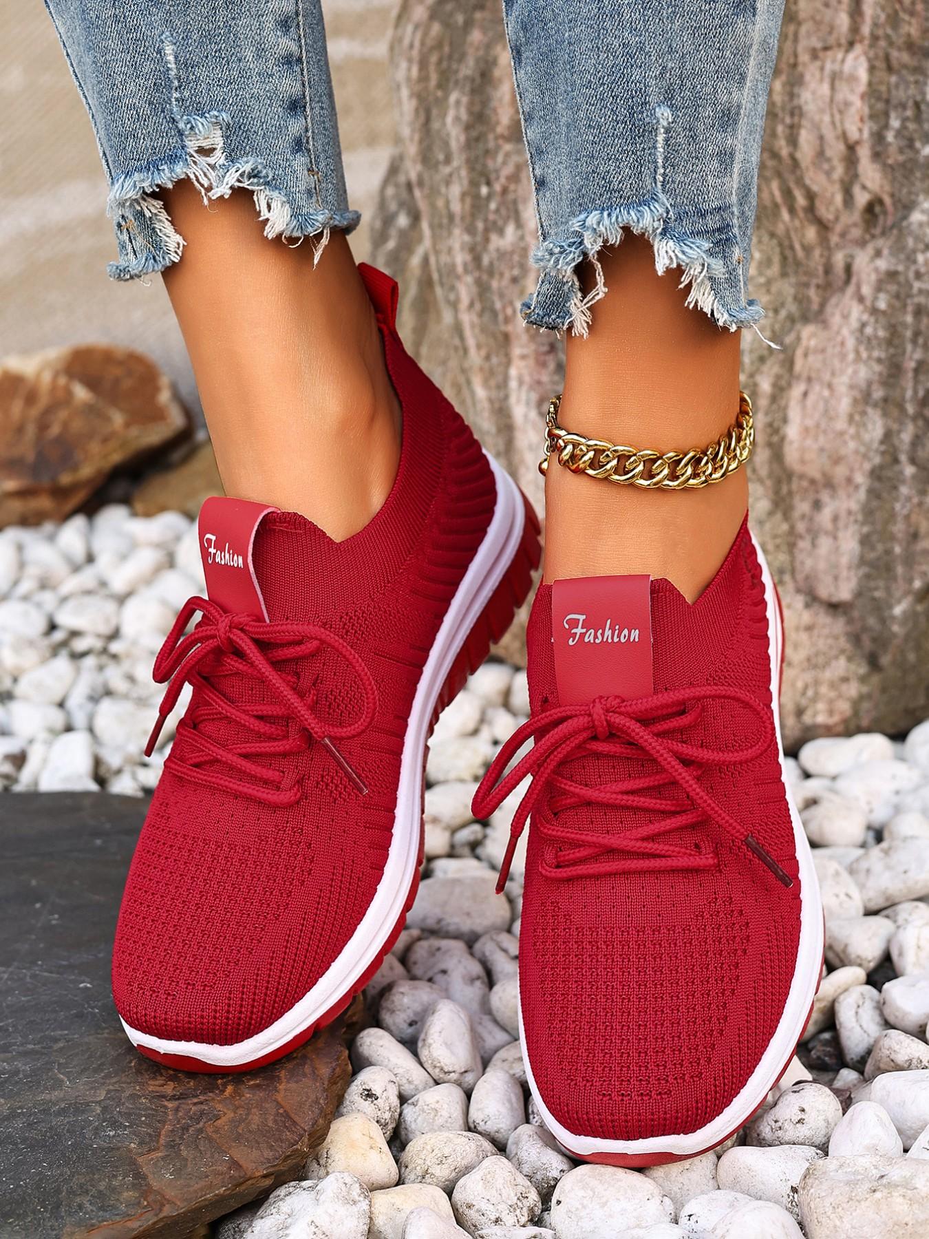 Women's New Casual Sports Shoes, Lace-Up Low-Top Comfort, Lightweight Soft Sole, Anti-Slip Walking Shoes, Knitted Running Shoes
