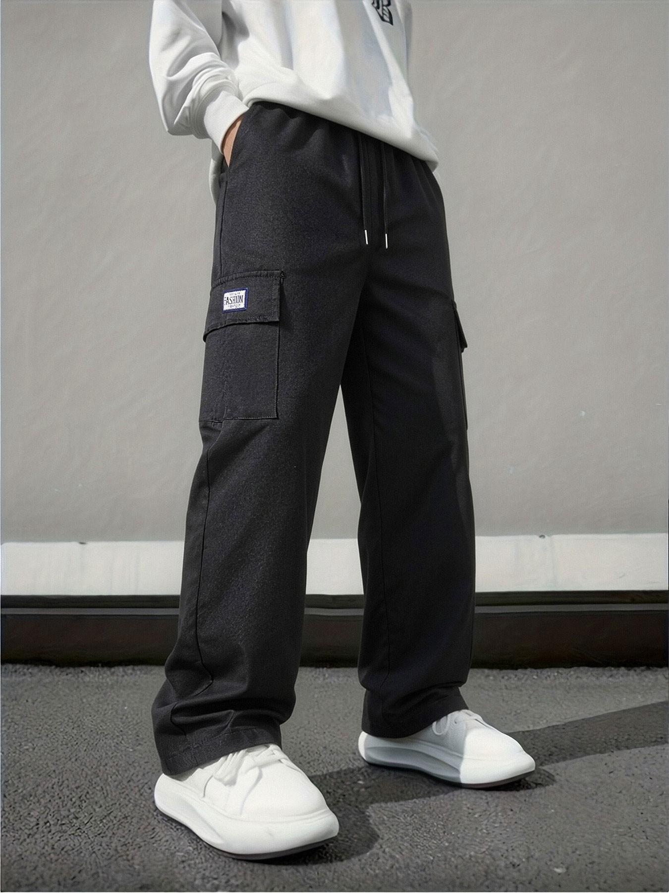 Men's Work Pants 3-Pack, Casual Tie-Waist Loose Fit Straight Leg, Multiple Pockets, Breathable Lightweight Streetwear, //