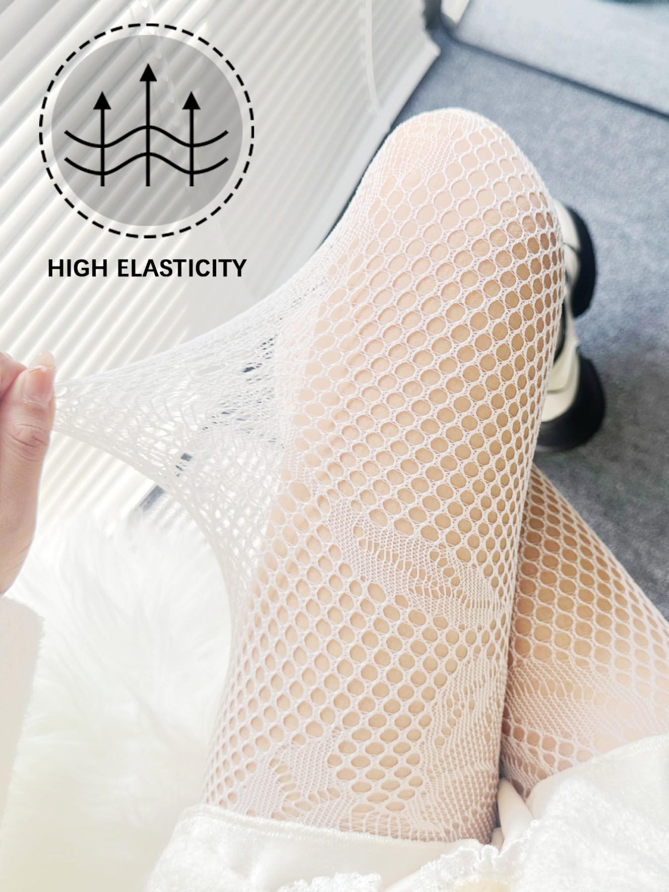 French Vintage Lace Mesh Stockings, Thin Hollow Out Flower Pattern Pantyhose, Boho Style, Fitted, Women's Fashion Accessories