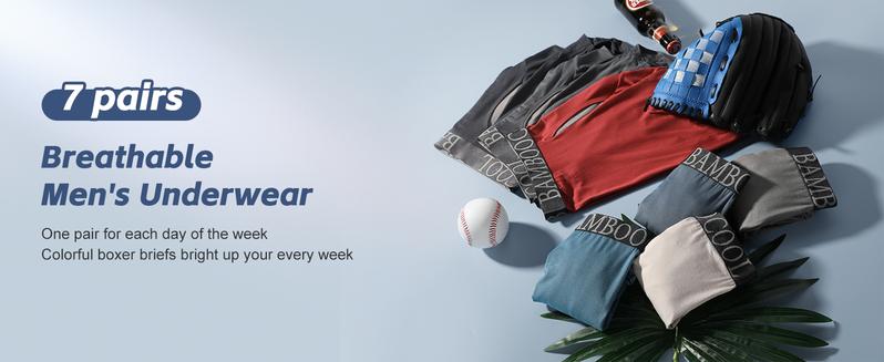 BAMBOO COOL Men's Breathable Underwear Moisture-Wicking Mesh Boxer Briefs Performance christmas gifts for men 4 &7 Pack Smooth Stretch