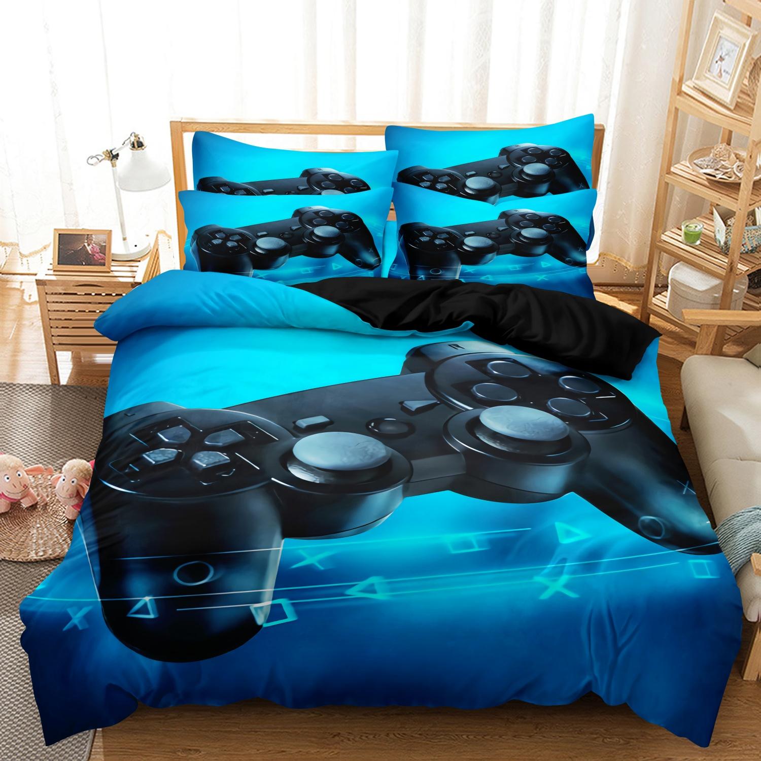 Video Game Controller Mouse Keyboard Headphone Pattern - Modern Fashionable Cool Gamepad Print - Boys Youth Gaming Equipment Bedding Set - 3pcs Duvet Cover Set (1Duvet cover+2Pillowcase ，No quilt)