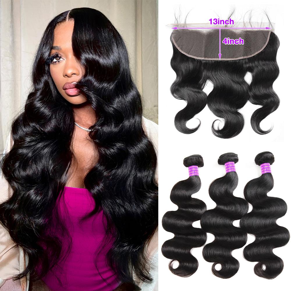 13x4 Lace Frontal With Bundles Body Wave Bundles With Frontal Closure Free Part Human Hair Bundles With Frontal SpringStatements