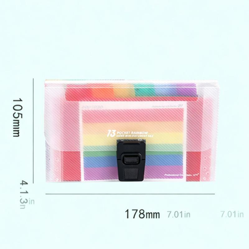 Mini Accordion Bag A6 Rainbow Multi-Layer File Folder, Document Organizer, Ticket Holder with Snap Closure, 13 Compartment