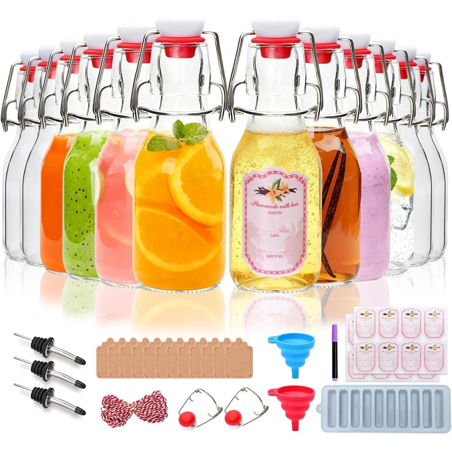 12 Pack 4 oz Swing Top Glass Bottles with Airtight Lids, Flip Top Glass Bottles for Home Brewing, Fermentation, Vanilla Extract, Coquito, Limoncello, Beer, Soda, Kefir, Sauce & Syrup
