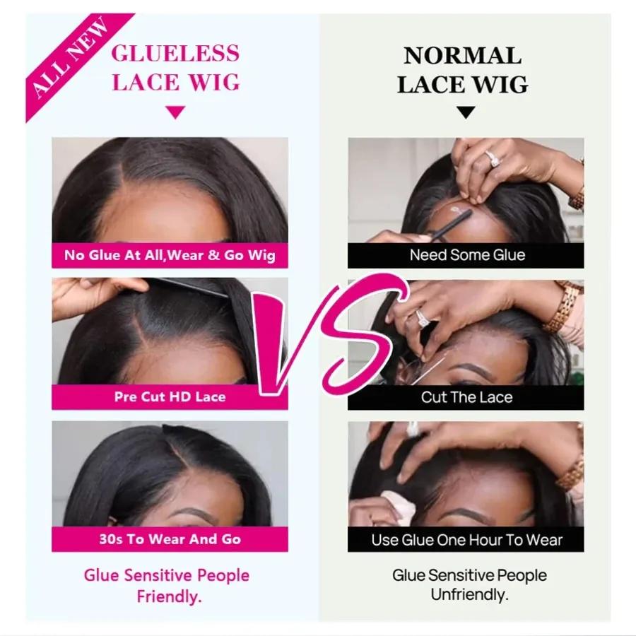 9x6 Glueless HD Lace Wig 180% Density Straight Virgin Human Hair 5x5 Closure Wig Pre-Cut Lace  Frontal Wig For Women 180% Density Natural Black No Glue Needed