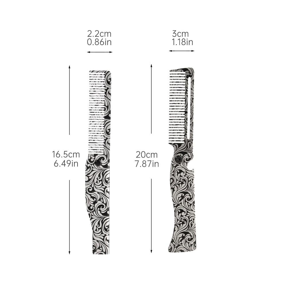 Men's Vintage Engraved Folding Comb, Stainless Steel Anti-Static Portable Hair Comb, Pocket Size Styling Tool, and Options