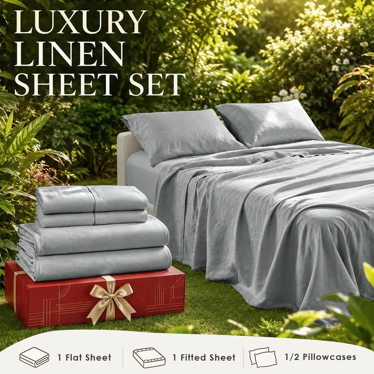 OS OMYSTYLE Luxury Linen Sheet Set, Ultra Comfortable, Soft, Highly Breathable, Linen Bedding Set, 16'' Deep Pocket, Twin Full Queen King Size, Anti-Wrinkle, Cloud-Like Touch Linen Bedding, Perfect for College Dorm Room, Bedroom & Holiday Gift