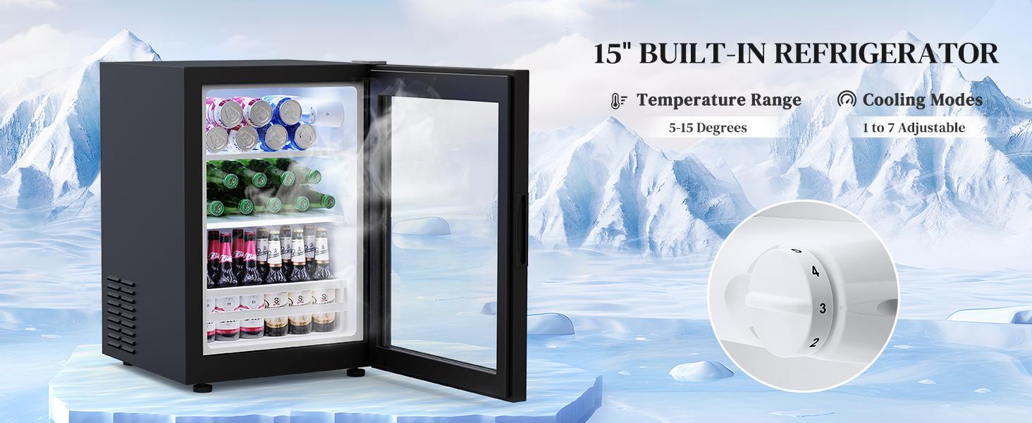 MIIFUNY Coffee Bar Cabinet with Fridge, Liquor Cabinet with LED Lights & Glass Holder, Mini Fridge Cabinet with Wine Storage, Human Body Sensor, Sideboard Buffet Table for Kitchen Dining Room, Black