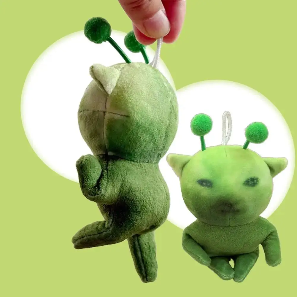 Green Alien Cat Plush Toy, Poseable & Deformable Stuffed Animal, Creative Ugly Cute Plushie Keychain For Gifts green cat doll