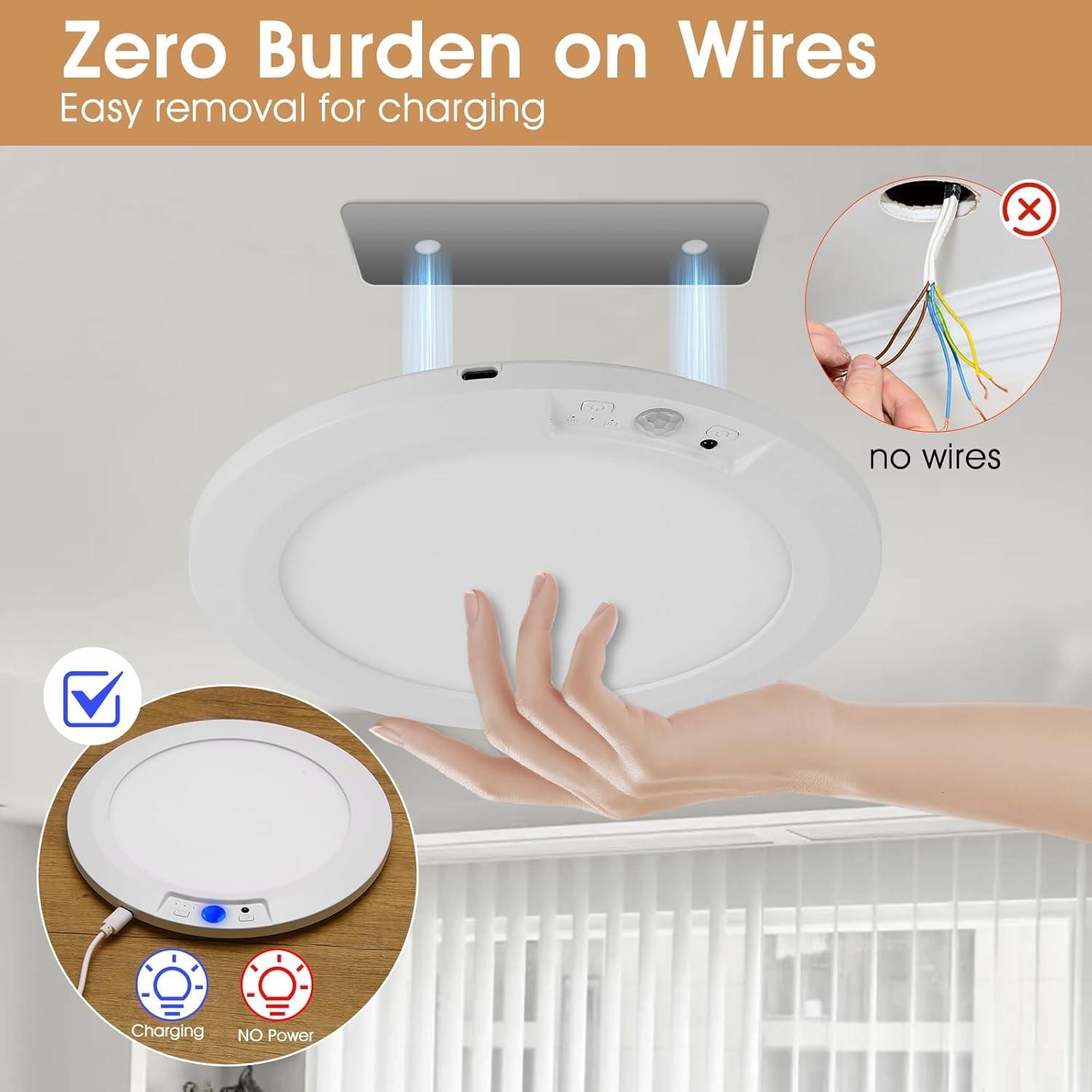 Rechargeable Motion Sensor Ceiling Light with Remote Control, Magnetic Wireless Battery Powered Lamp for Closet Shower Stairs Porch Balcony