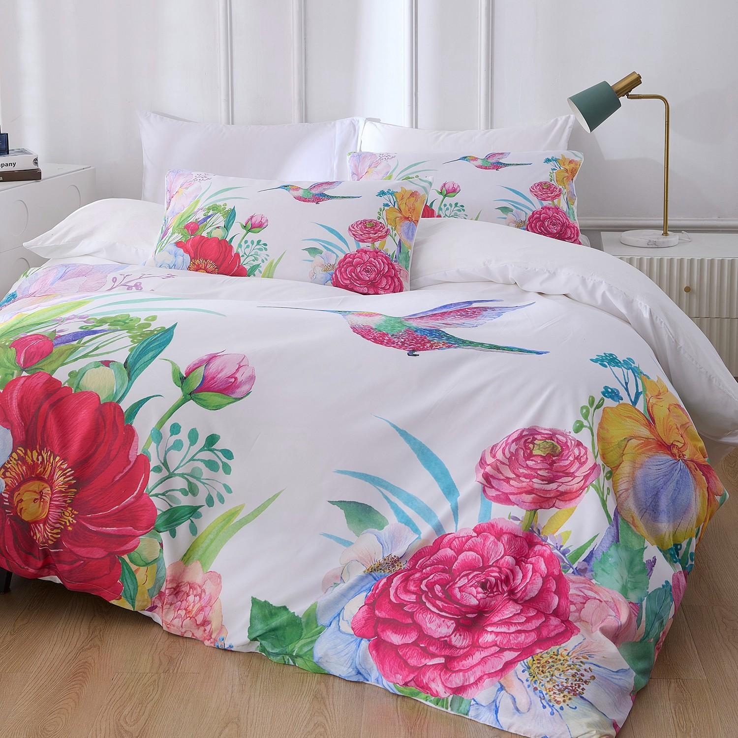3pcs Plant Flower Hummingbird Bedding Set, Includes 1 Duvet Cover + 2 Pillowcases, Comfortable Sleep, Durable Material, Perfect Gift for Dorm Room