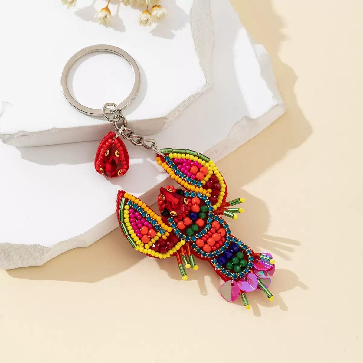 Handmade Beaded Lobster Keychain, Elegant Beach Accessory, Perfect for Handbags & Wallets, Unique Jewelry Gift Idea