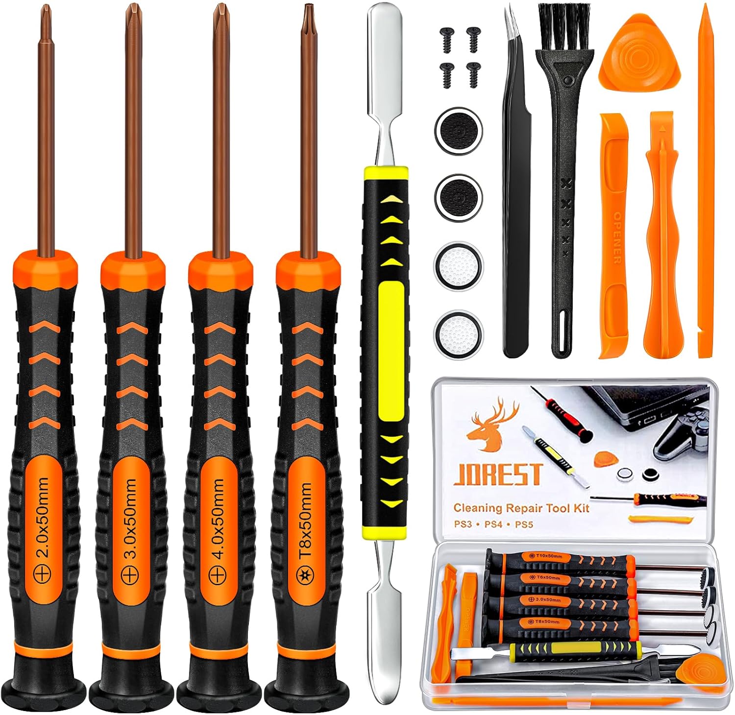 JOREST Cleaning Repair Tool Kit for PS5, PS4, PS3/4/5 with Phillips & T8 Torx Security Screwdriver Set, Console, Accessories, Crowbars & Tweezer JOREST Cleaning Repair Tool Kit for PS5, PS4, PS3/4/5 with Phillips & T8 Torx Security Screwdriver Set, Console, Accessories, Crowbars & Tweezer