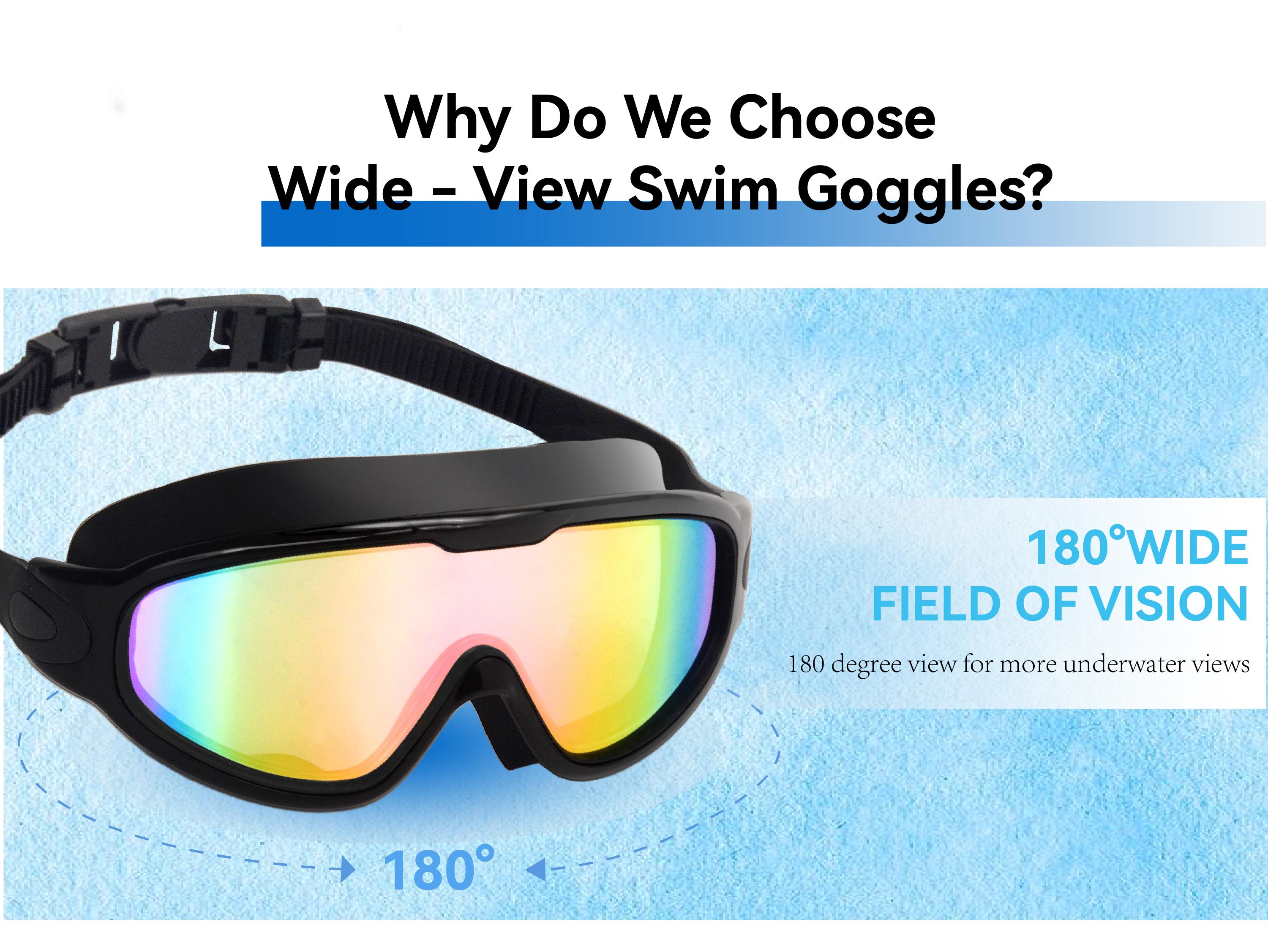 2 Pack Swim Goggles with Waterproof Earplugs & Nose Clip for Adults/Kids, Anti-Fog  Full-Coverage 180 °   Wide View Swim Goggles, Bright Multicolor UV Lens, Fit Outdoorfun