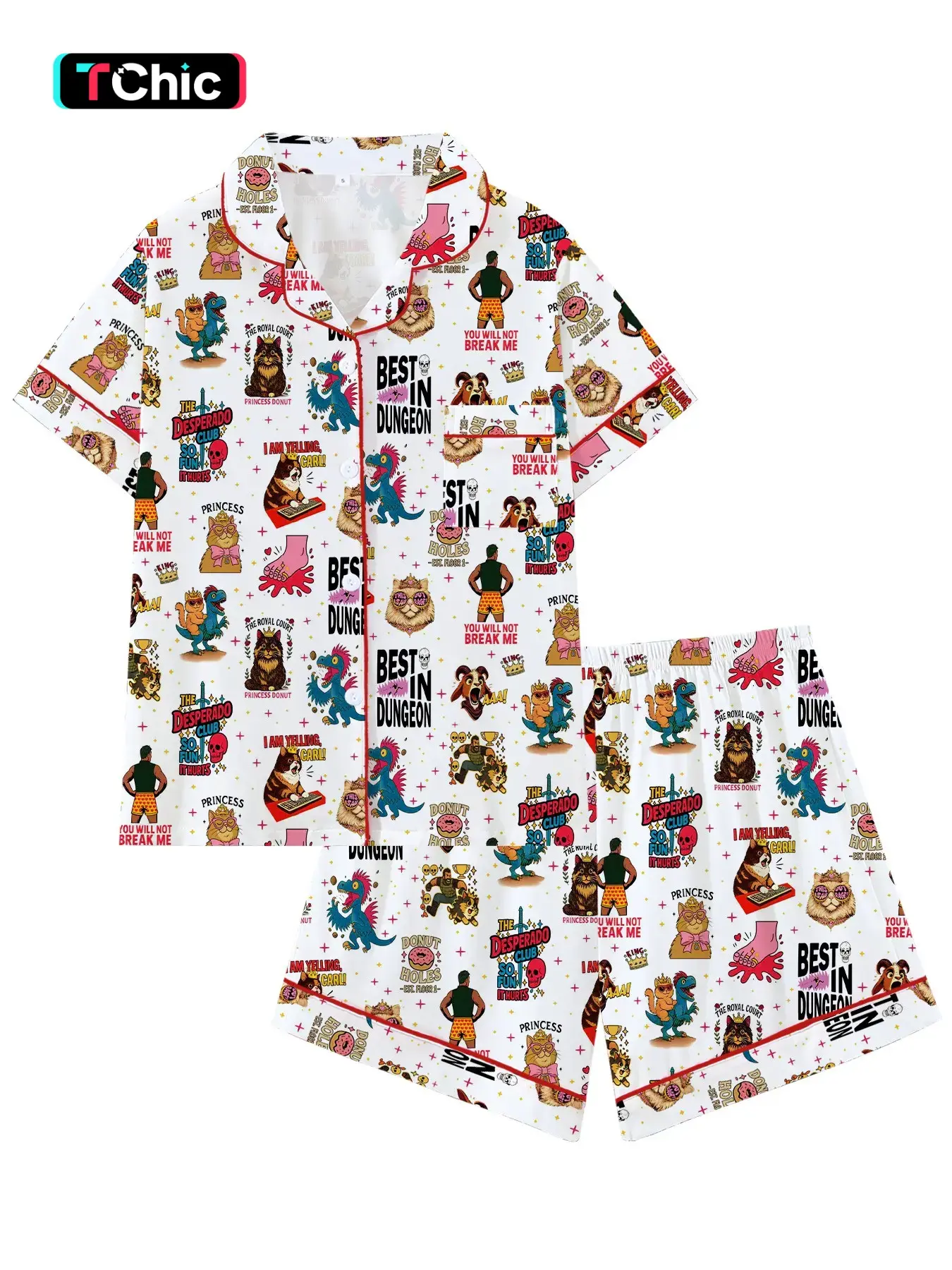 TTRPG Gamer Girl Pajama Set | Fantasy Dice Print Sleepwear | Geeky Loungewear，Cute Dice Goblin Lounge Set | Roleplaying Game Aesthetic Pajamas | Soft Sleepwear | Cartoon Print Pajama Cartoon Pattern Pajamas