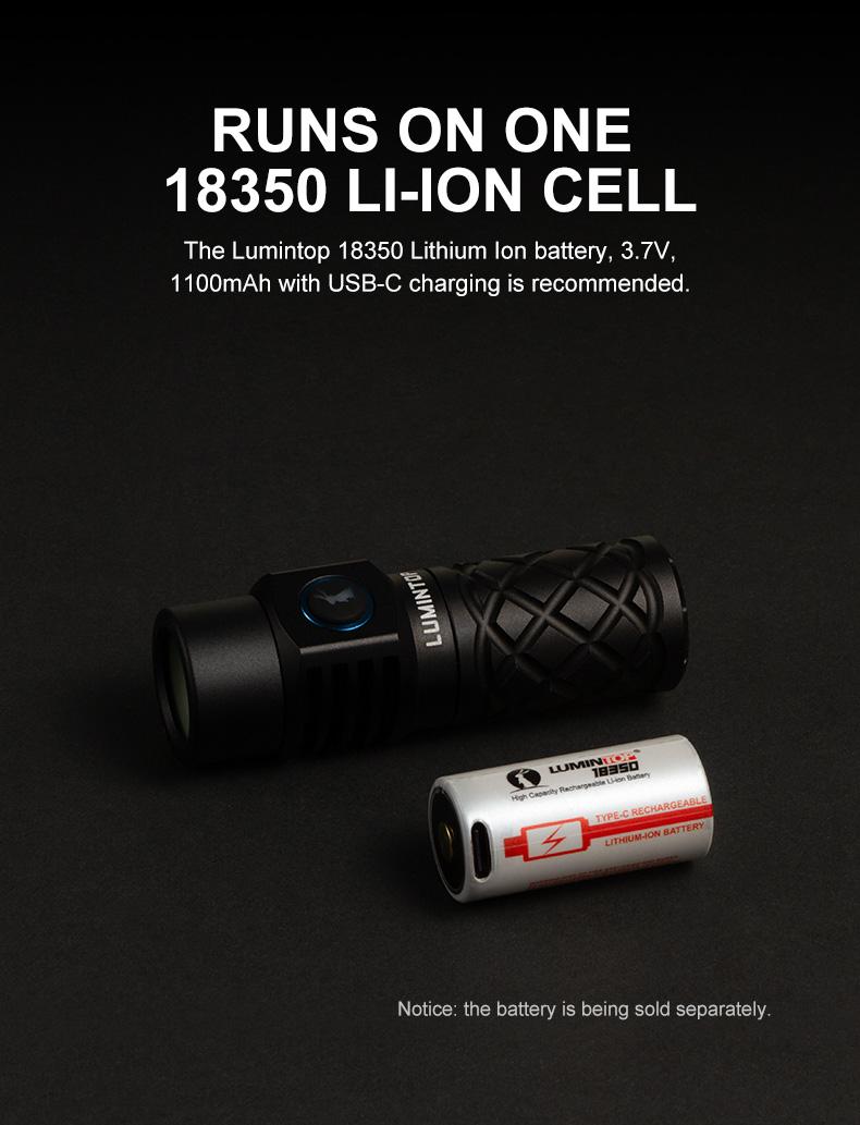 LUMINTOP Thor Mini LEP Flashlight 700 Meter Ultra-Long Range Mini Spotlight Flashlight 18350 Rechargeable Battery Ultra-compact and Lightweight Night Light Ring IPX8 Waterproof LEP Flashlight.