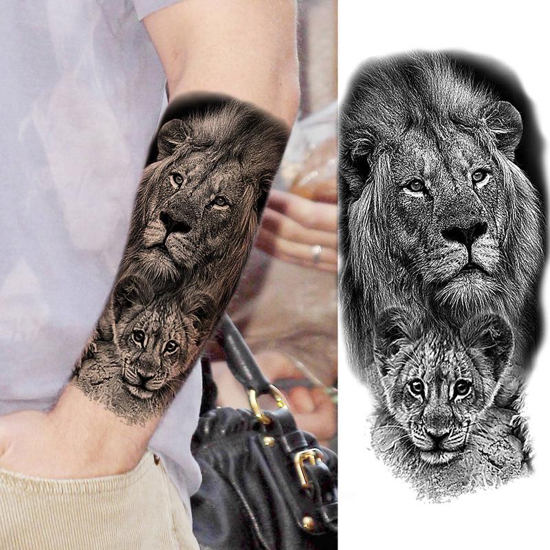 8pcs Half Arm Sleeve Skull & Rose,Animal Pattern Temporary Tattoo Sticker,Body Art Sticker For Women & Men