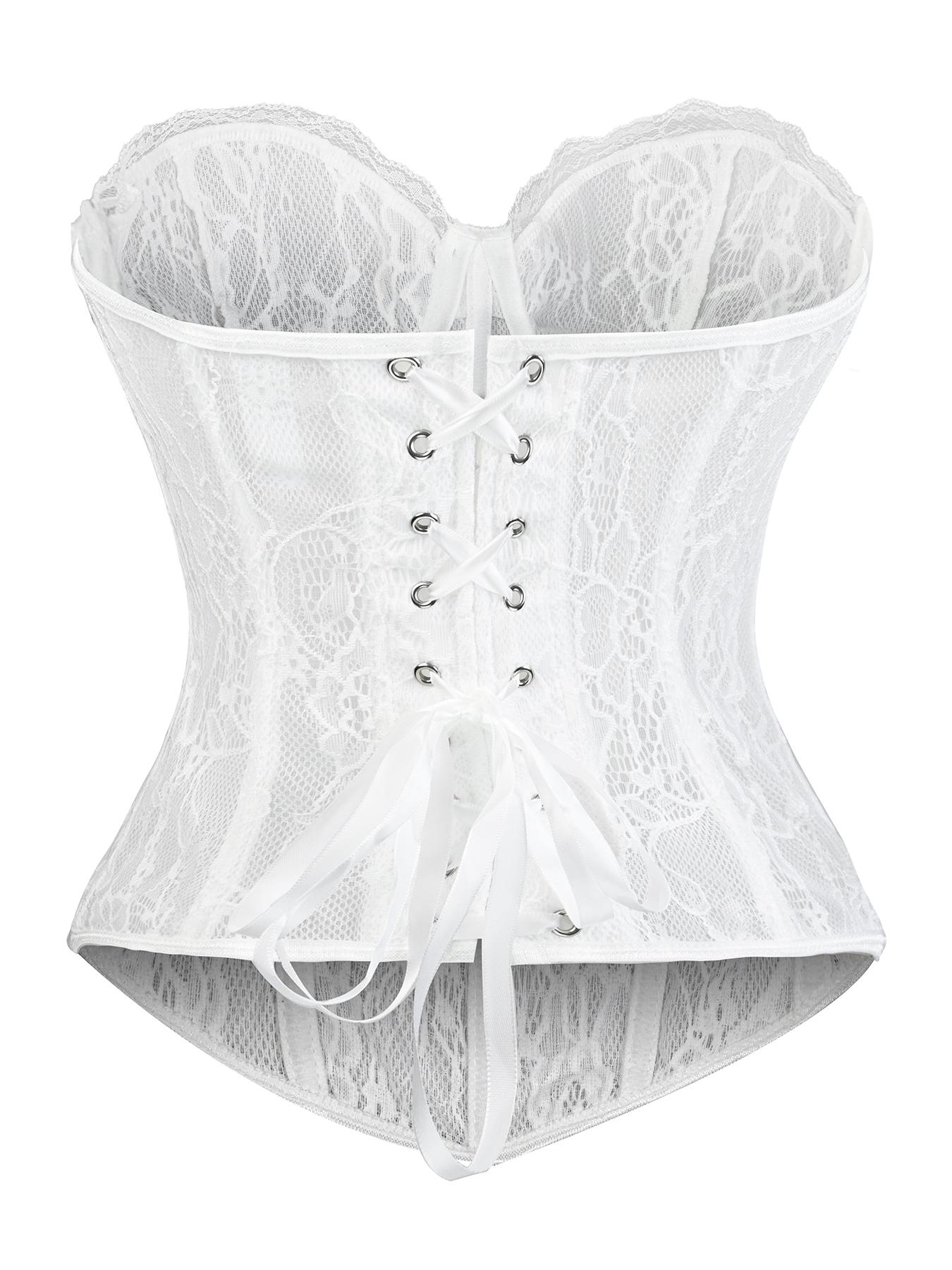 Y2K Sexy White Lace Corset Top Strapless Boned Bustier Push Up Waist Cincher Shapewear Going Out Top for Date Night Club Party Corset Shaper Feminine Corset Style Shapewear