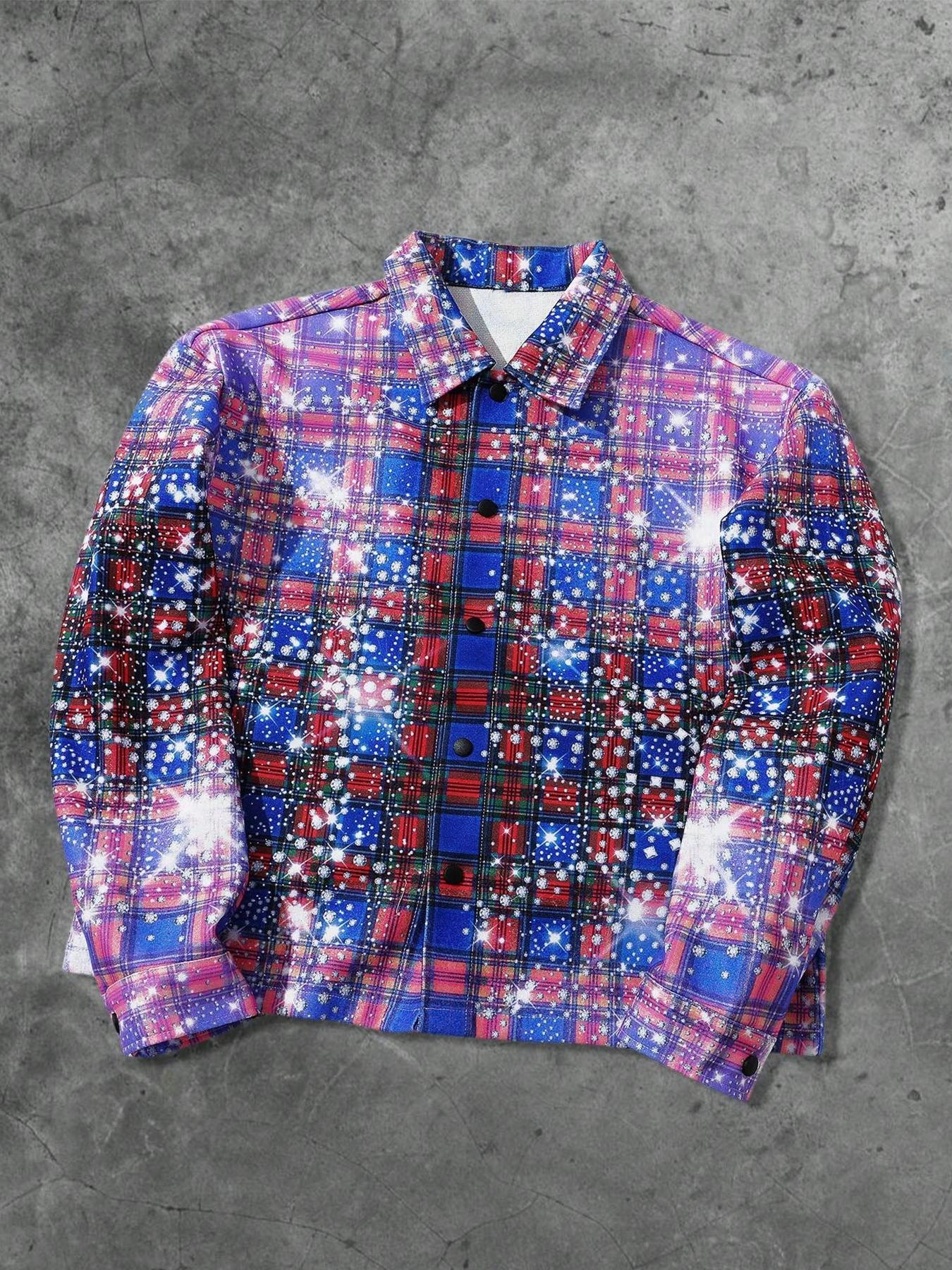 Men's Woolen Coat Jackets Autumn Winter Design Gradient Grid Pattern, Rhinestone Effect, Elastic Fit, Perfect for Outdoor Activities