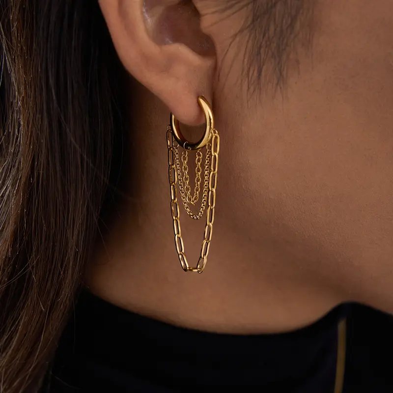 Ladies Earrings Chain Tassel Pendant Stainless Steel 18k Gold Plated Waterproof And Anti Allergy Jewelry Simple Relaxed And Fashionable Jewelry Earrings Dangle Statement Drop Chain Earrings Perfect Gift For Women