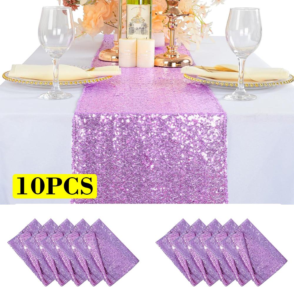 10 Pcs-12x72 Inches Sequin Table Runner, Turquoise Glitter Table Runner for Birthday Party Supplies Wedding Engagement Baby Shower Holiday Celebration Event Decorations
