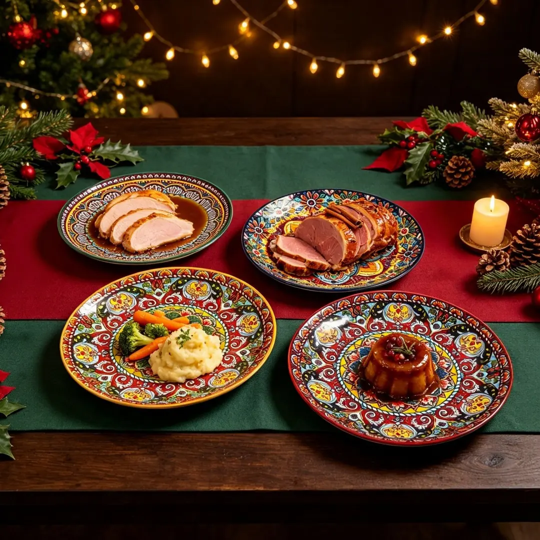 4-Piece Ceramic Dinner Plate Set, 10-Inch Large Plates for Home Use, Microwave Safe, Ideal for Parties and Gatherings
