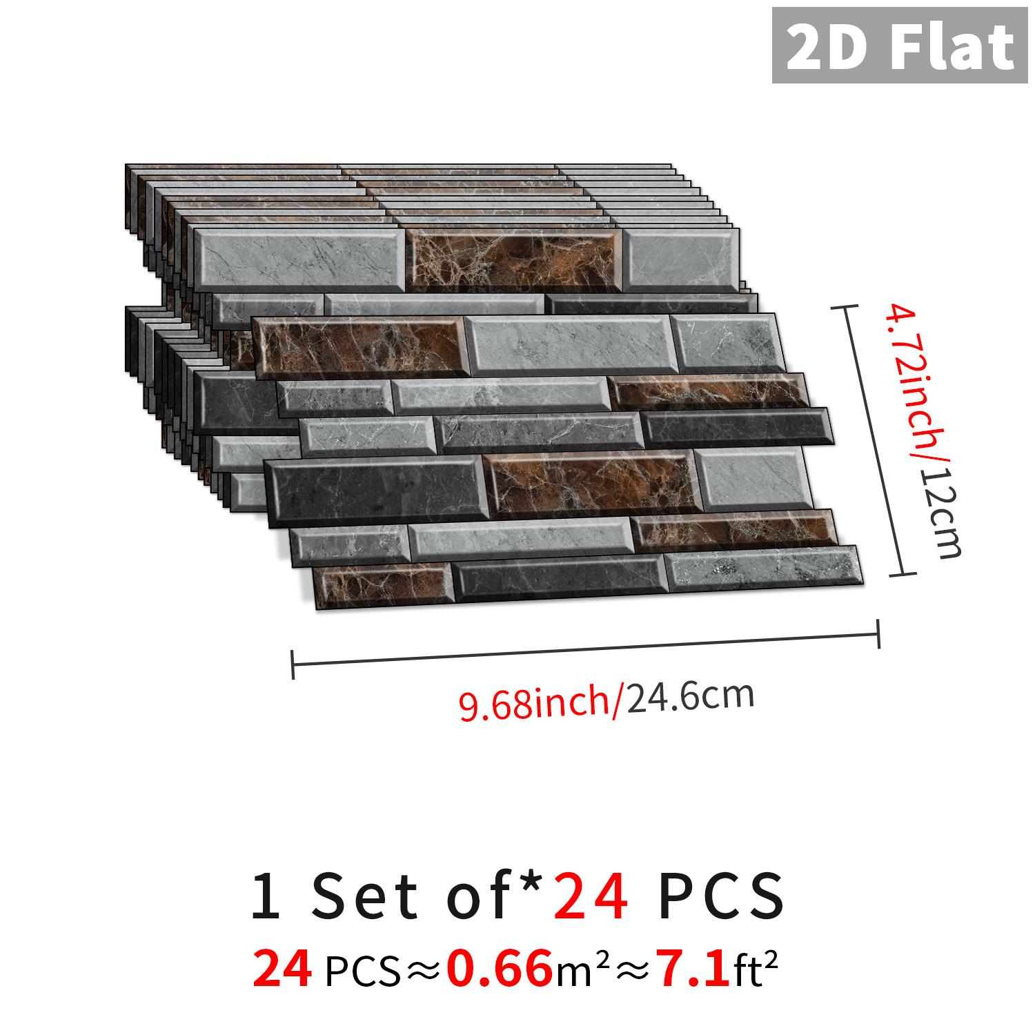 24pcs Marble Tile Stickers, Brick Shaped Patterns, Self-Adhesive Waterproof, Strong Adhesion, Ideal Choice For Rooms, Living Rooms, Kitchens, Corridors