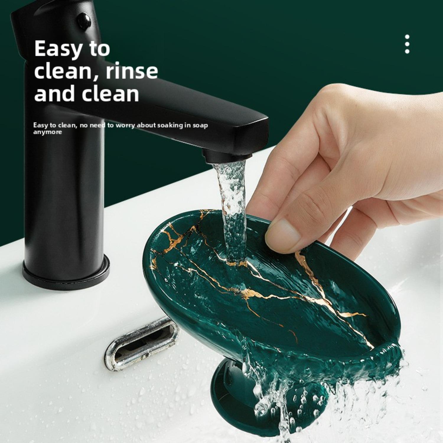 PrimPick Creative Marble Pattern Soap Dish, Drain SoapTray, Soap Saver, Soap Dish Holder, Bathroom Accessories