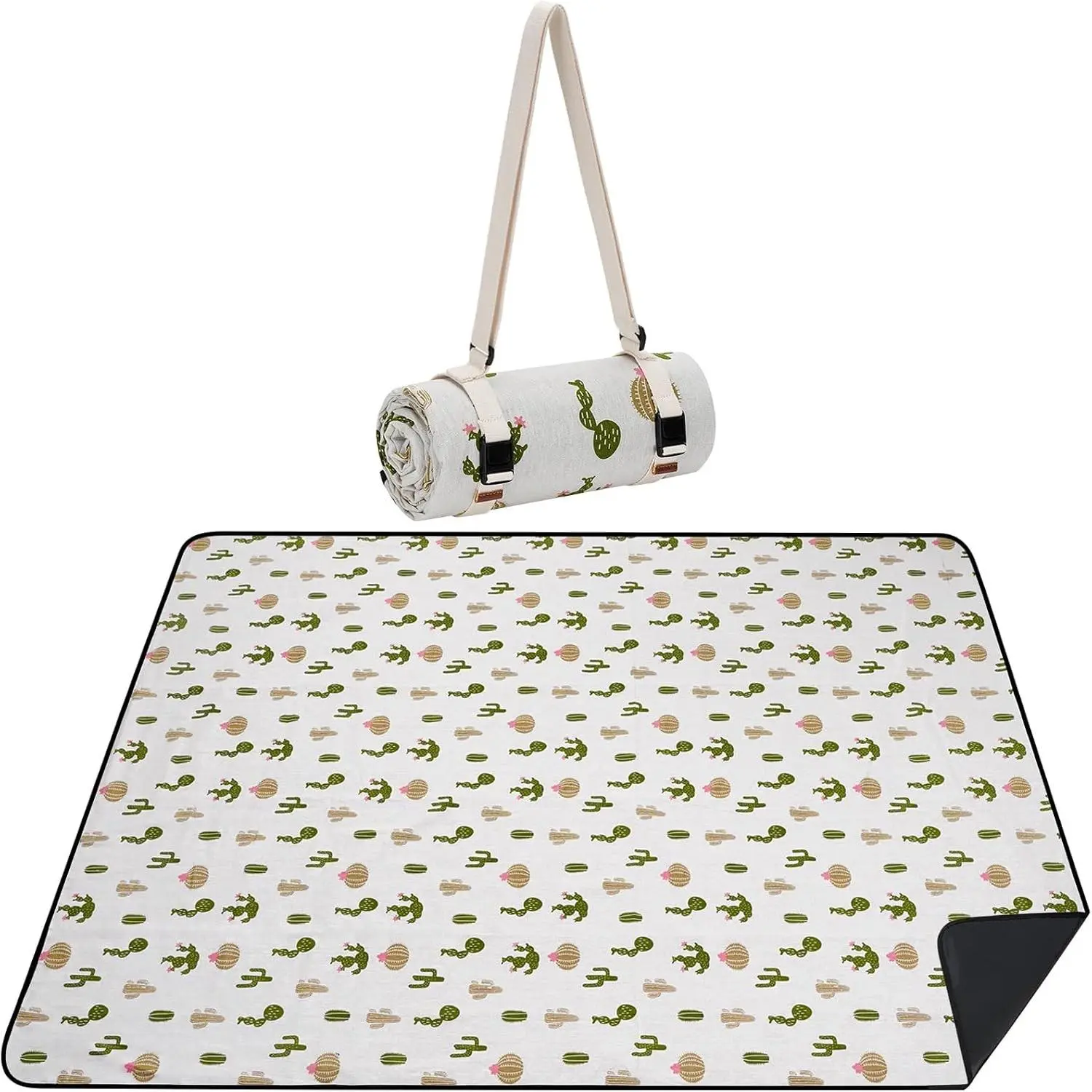Washable Picnic Blanket | Sand Free Waterproof Beach Mat | Camping & Emergency Blanket | Picnic Basket Accessories with Waterproof Backing & Shoulder Strap(Gift)