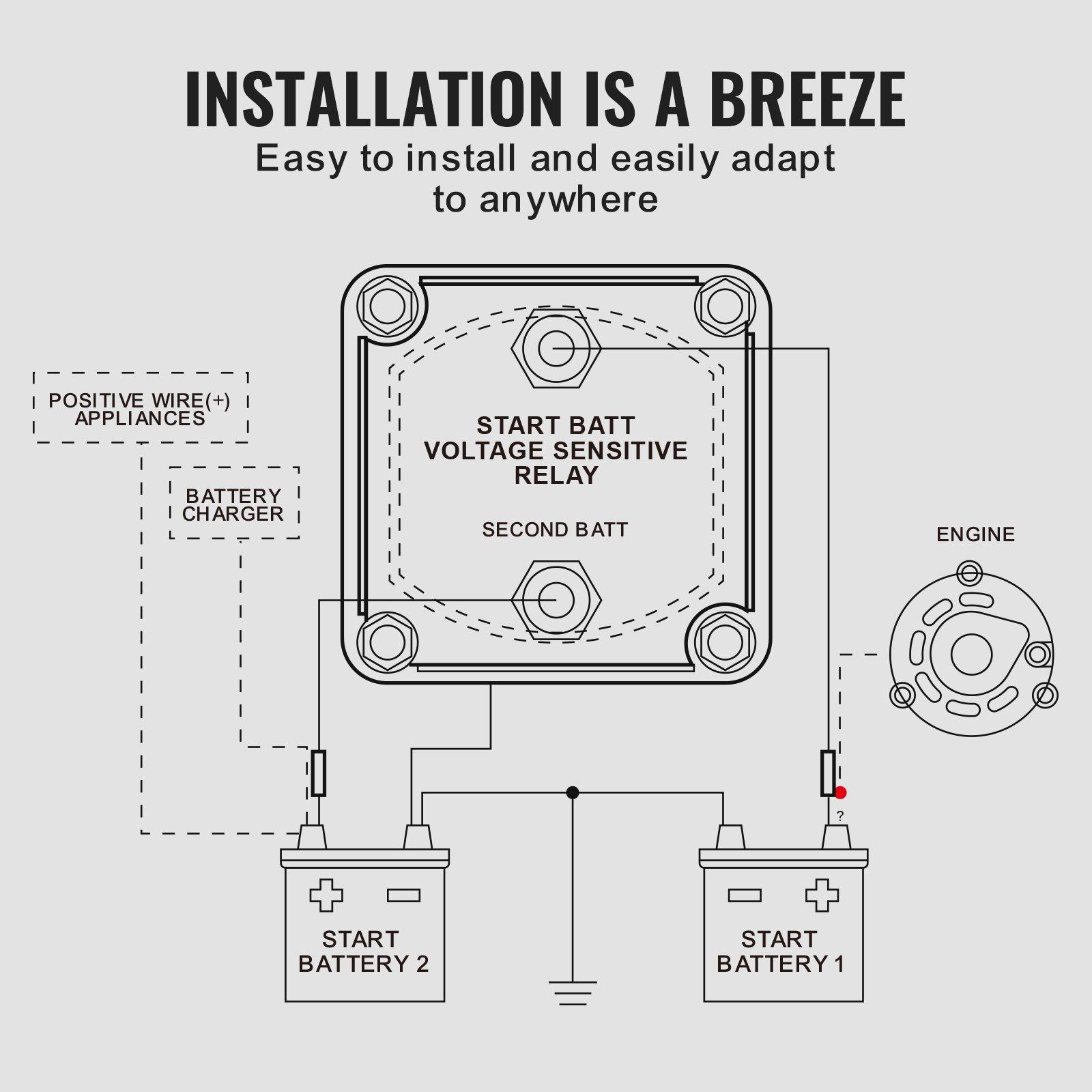 【FathersDayGift】 VEVOR Dual Battery Isolator Kit, 12V 140Amp, Manual and Auto Modes VSR Voltage Sensitive Relay with LCD Screen, Smart Battery Isolator for ATV UTV RV Camper Off-Road Vehicle Caravan Truck Boat Yacht