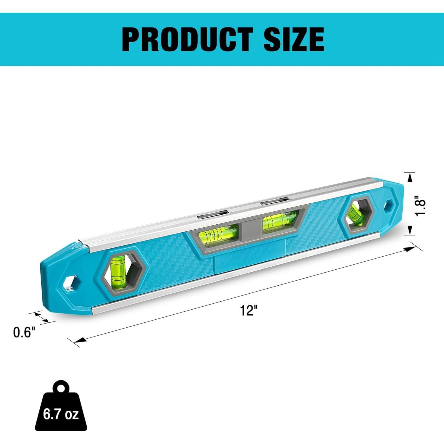 12-Inch Torpedo Level, Leveler Tool with 0?/45?/90? Bubbles & Five-Line Grade Vial, V-, Large Viewing Windows, Reinforced, Hole for DIY and Household Projects 12-Inch Torpedo Level, Leveler Tool with 0?/45?/90? Bubbles & Five-Line Grade Vial, V-, Large Viewing Windows, Reinforced, Hole for DIY and Household Projects
