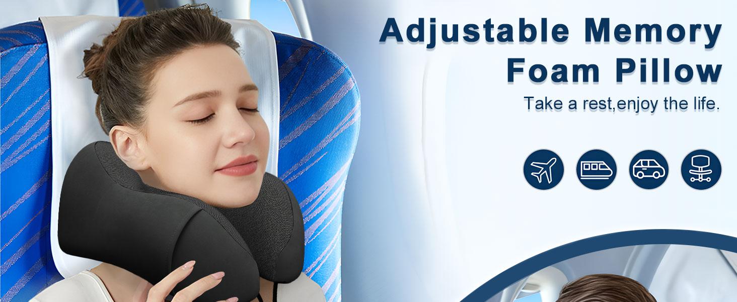 Ergonomic Breathable Neck Travel Pillow - Machine Washable, Neck Pain Relief, Bonus Eyemask, Thoughtful Gift for Airplane, Car Use (Black), Slow Rebound Technology