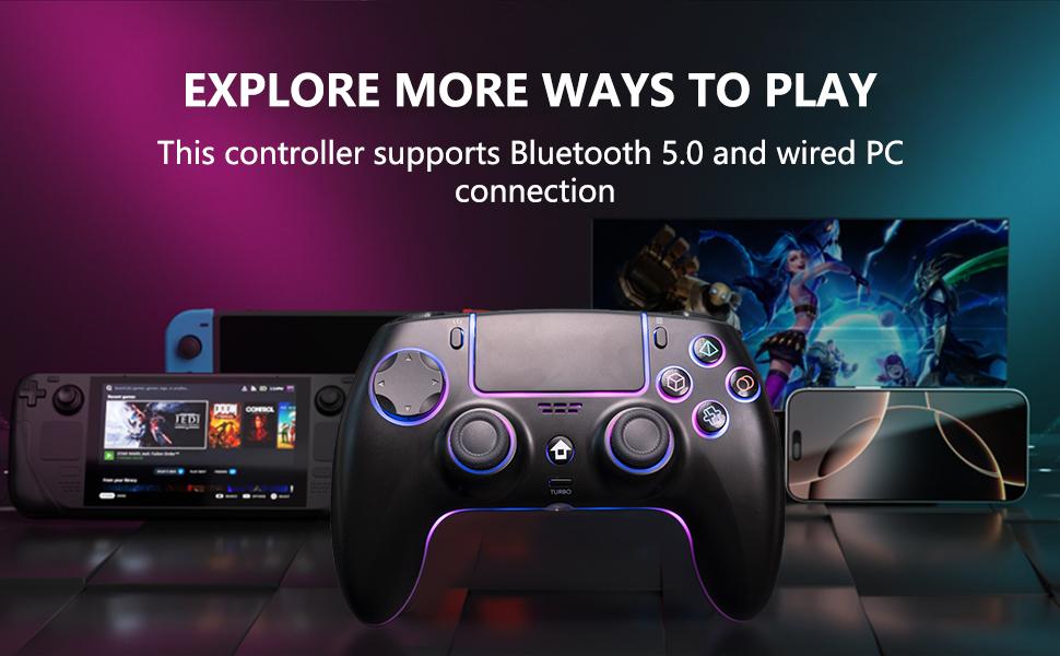 YUYIU PS5 Wireless Pro Controller With 3.5mm Audio Jack, Bluetooth5.0,Touch Pad, Six Axis Motion Control, Charging Cable game stick
