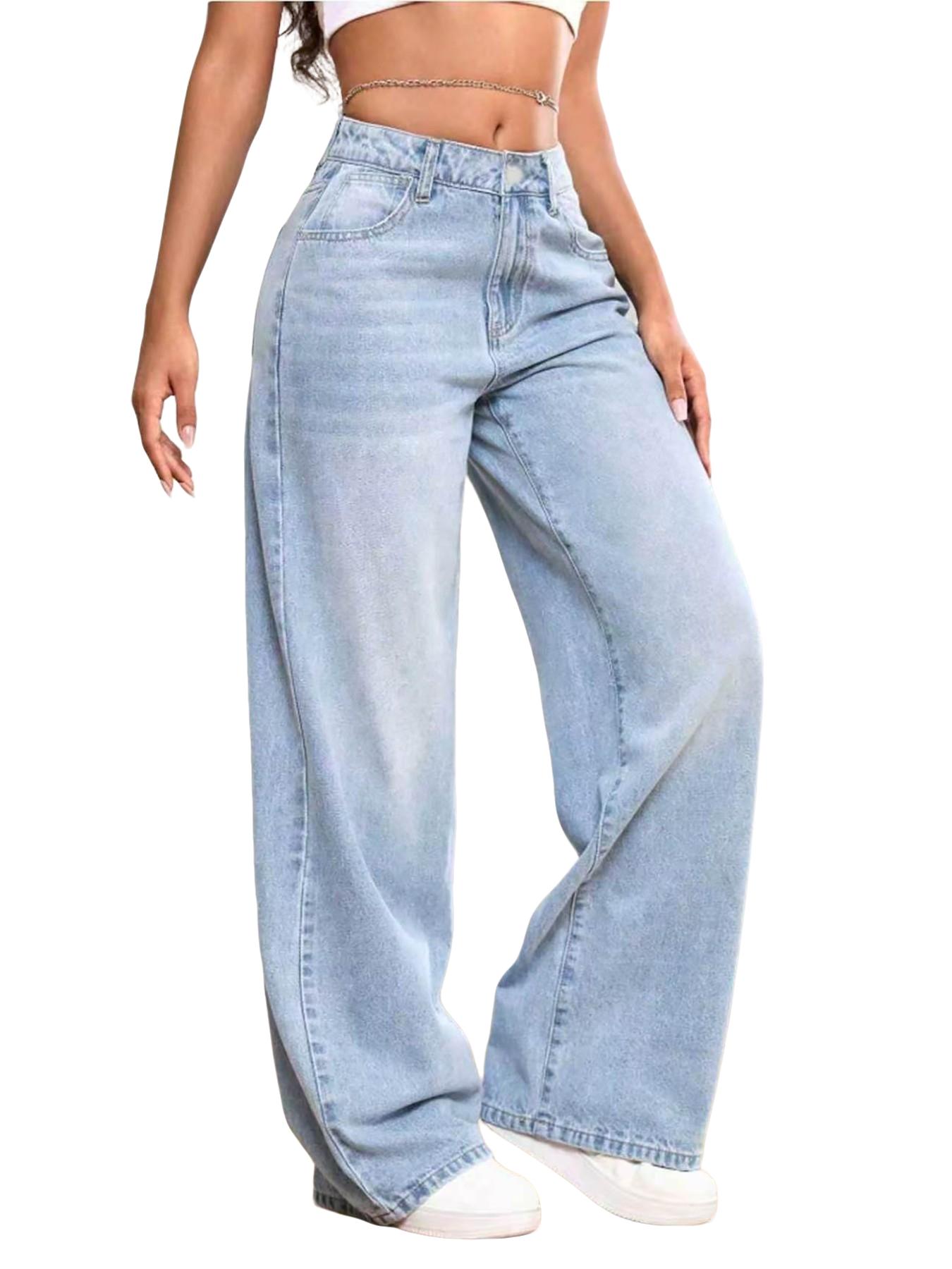 Teen Girls High Waisted Baggy Jeans, Summer Dark Washed Wide Leg Denim Jeans, Loose Straight Trousers 12-16y