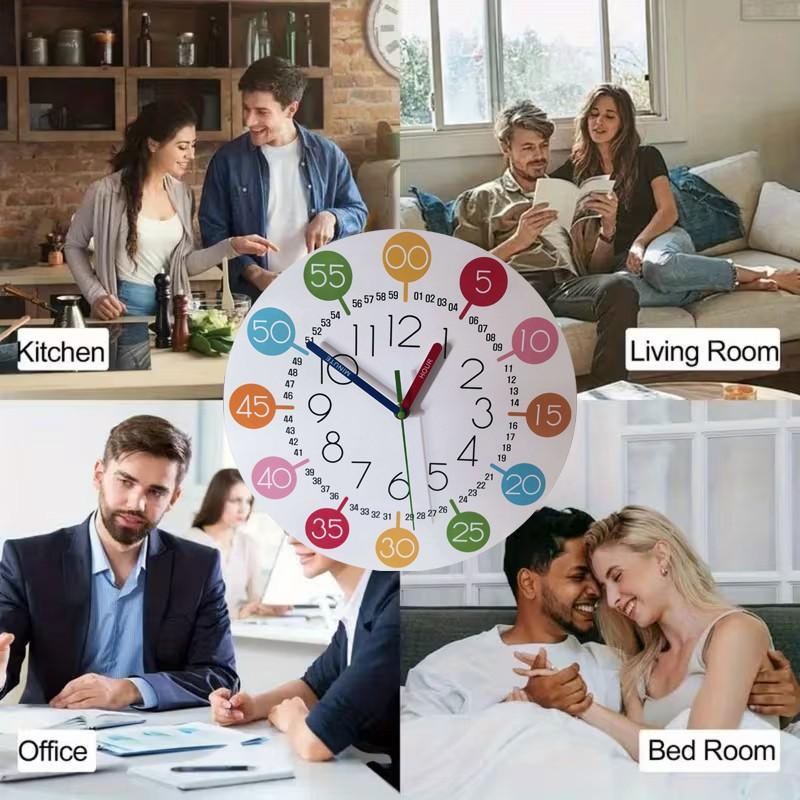Digital Cognitive Wall Clock, Multicolor Number Disk Design, Ideal Home Office Decor, Educational Time Clock for Classroom Family Office Use