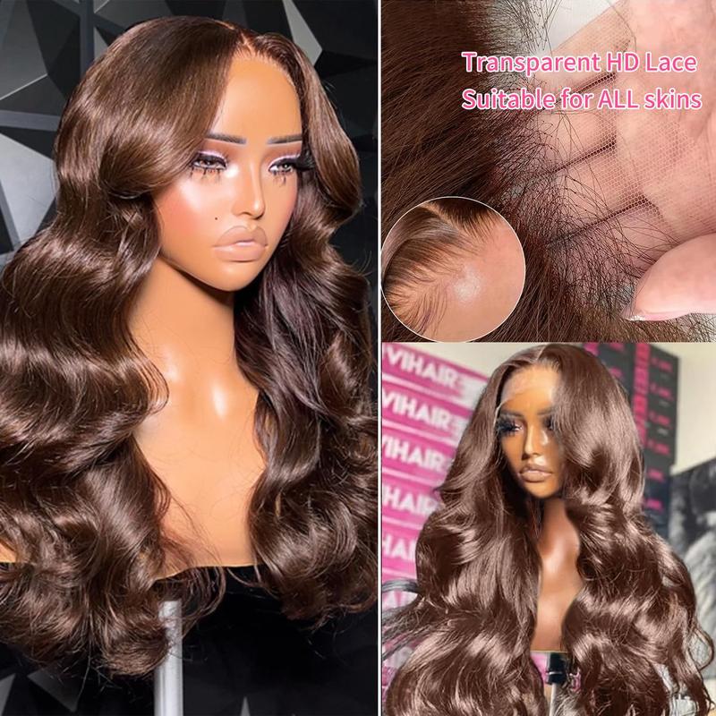 Chocolate Brown 13x6 Body Wave Lace Front Wigs Human Hair HD Transparent Pre Plucked with Baby Hair 180% Density Brazilian Virgin Hair TikTokShopBlackFriday