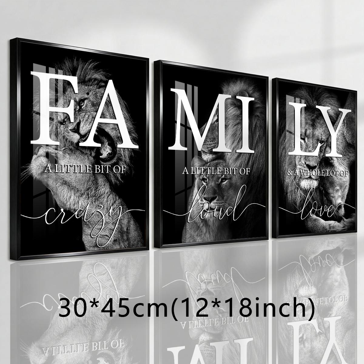 3 Counts Aluminum Alloy Framed Painting, Family Lion Wall Art Black And White Animal Poster, Home Decoration For Living Room, Bedroom, Office, Restaurant, Hallway Wall Decor, Odorless Print Artwork, Luxury Perfect Gift For Friends And Family