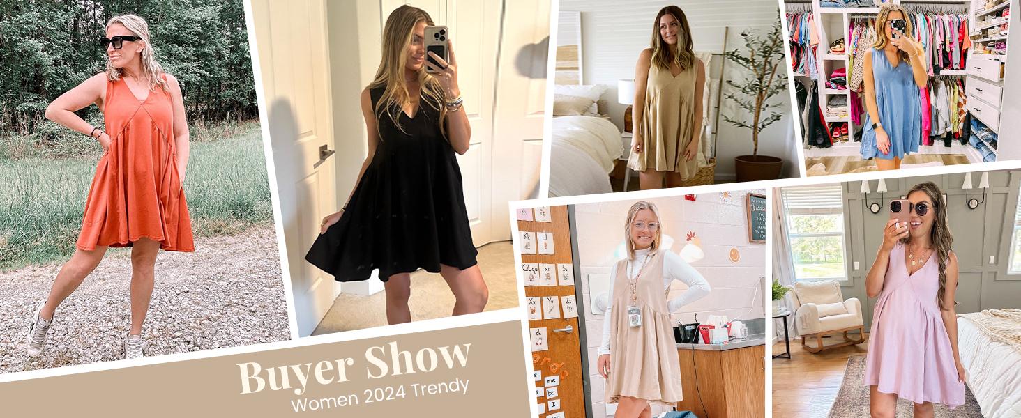 YeeZaa Women's Sleeveless V-Neck Mini Sundress with Pockets 2026 Spring Summer Casual Loose Summer Dress Comfortable Breathable Fabric Solid Color Basic Minimalist Fit Green