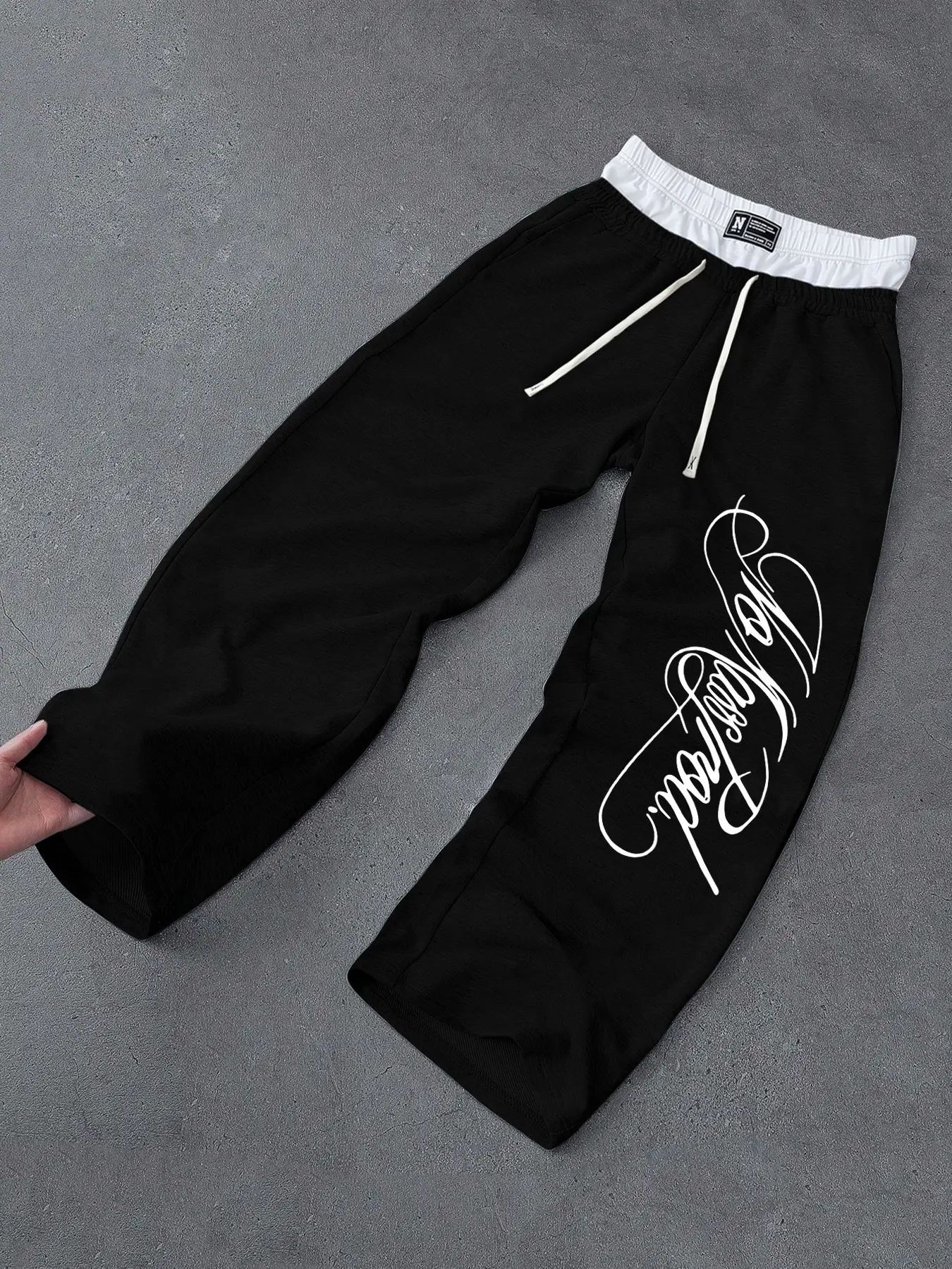 Trendy Street Style Plaid Double Waist Drawstring Loose Fit Trousers, Graphic Print, Unisex, All Seasons, Casual Sportswear