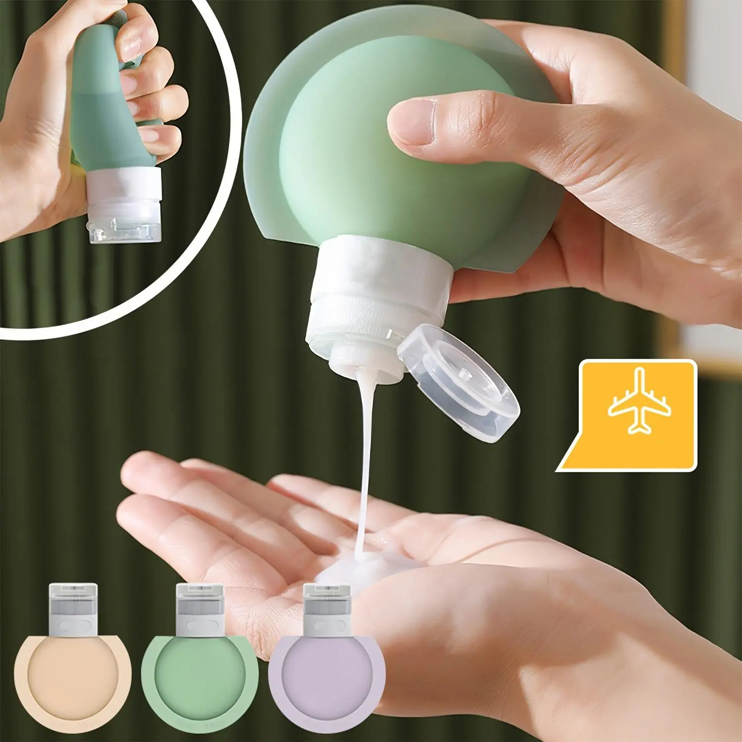 3pcs 60ml/2 floz Silicone Travel Bottles, Portable, Leak-Proof, Reusable Small Containers, Fragrance-Free, Reusable, Suitable for Shampoo and Shower Gel, Suitable for Travel and Air Travel