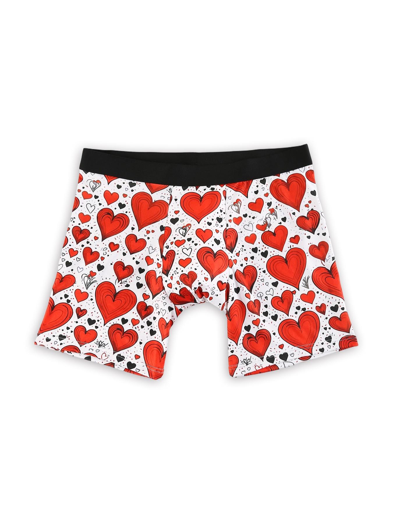 Men's Valentine's Day Briefs, Heart Pattern Print Underwear, Comfortable Elastic Waist, Casual Fitted Style, Romantic Gift for Partner