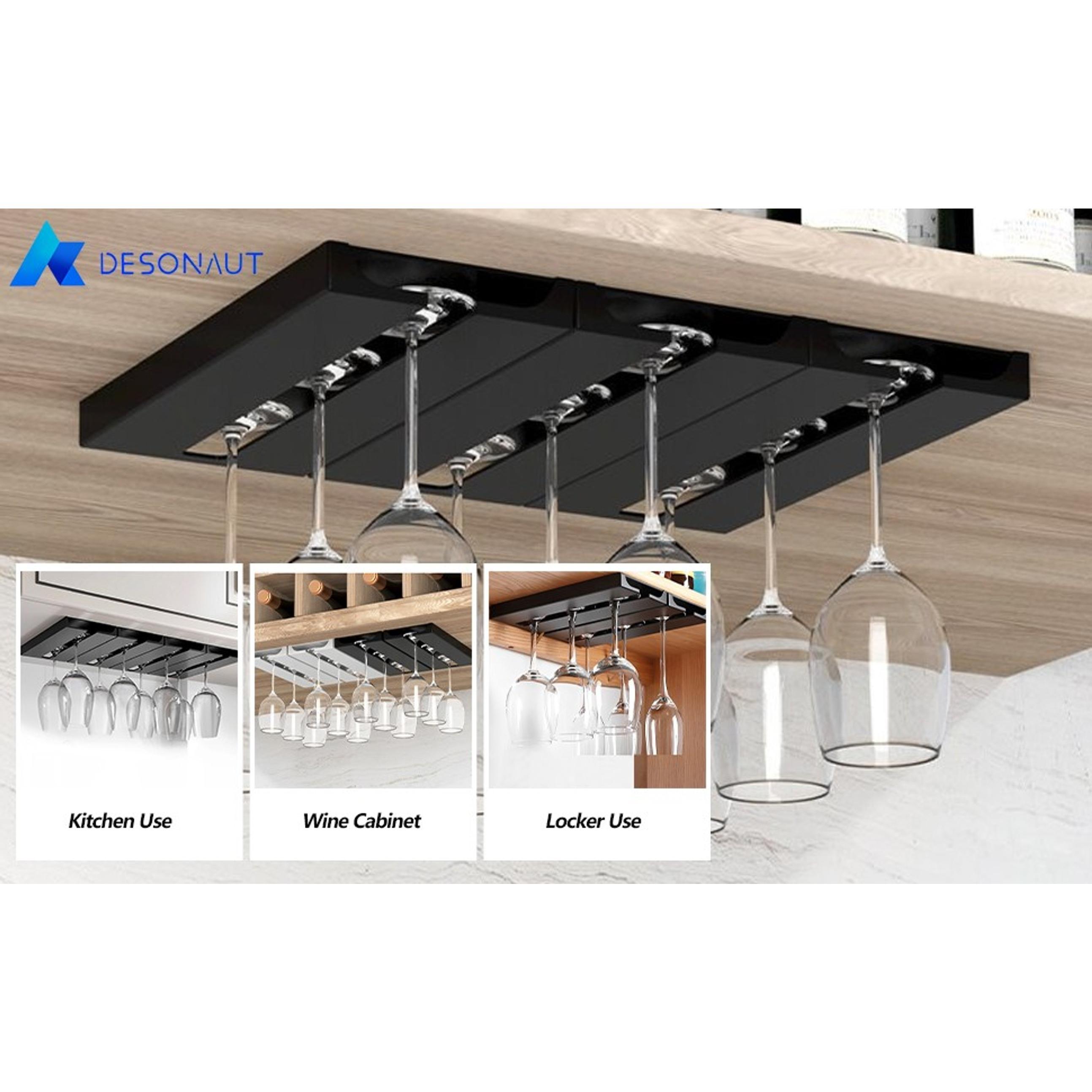 Wine Glass Holder Stemware Rack Hanger Under Cabinet or Counter for Bar,Kitchen and Restaurant Set of 4(black)