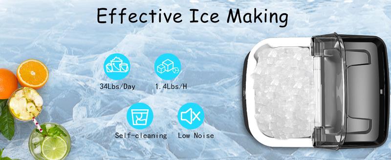 Nugget Ice Maker Countertop, Chewable Pebble Ice 34Lbs Per Day 45Lbs Per Day, Crunchy Pellet Ice Cubes Maker Machine with Self Cleaning, Compact Portable Design for Home/Kitchen/RV/Office