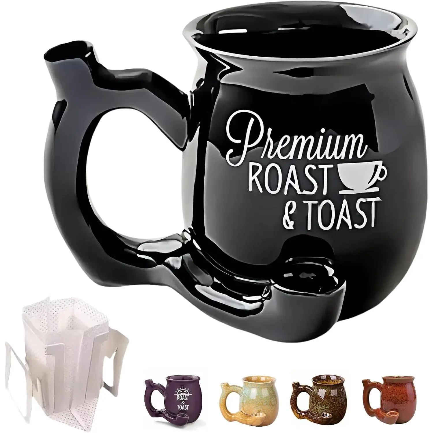 Coffee Mug Novelty Ceramic Coffee Pot Shaped Cup with Handle | microwave safe, includes filters, ideal  for coffee lovers (Halloween, Thanksgiving, Christmas, etc.), black