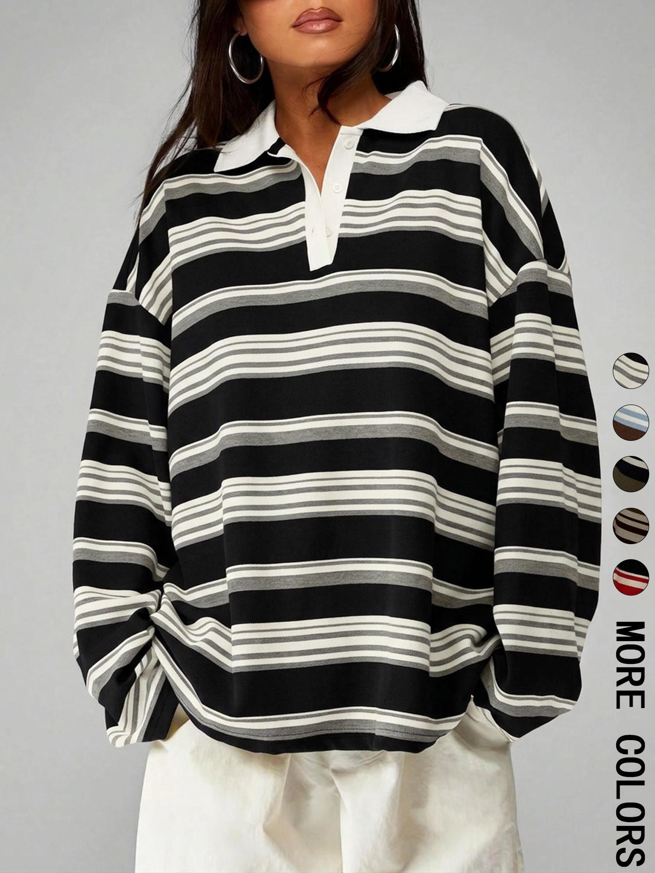 Vintage Striped Collared T-Shirt, Casual Loose Fit, Daily Commute/dating, Comfortable and Stylish, Perfect for Everyday Wear Vintage Striped Collared T-Shirt, Casual Loose Fit, Daily Commute/dating, Comfortable and Stylish, Perfect for Everyday Wear