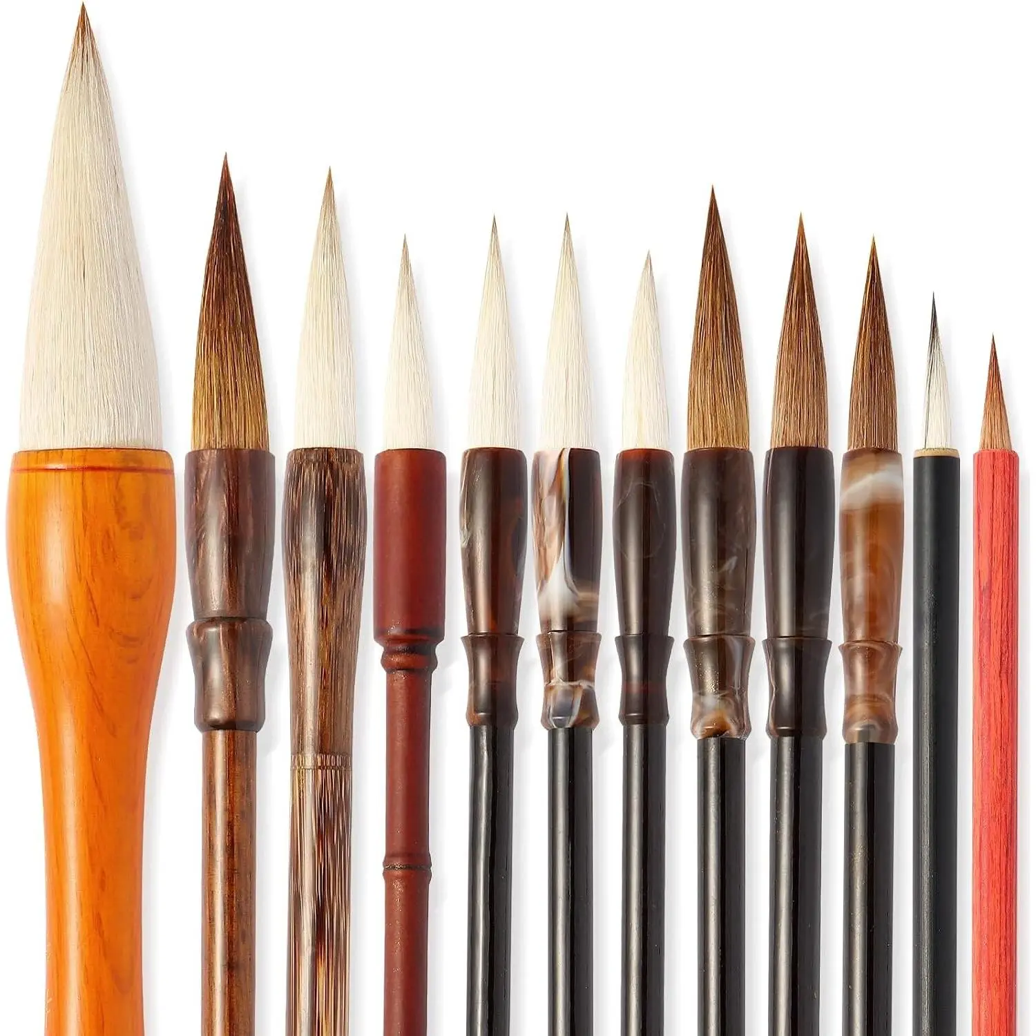 Chinese Calligraphy Brush Set,Premium Watercolor Sumi Brushes-12ps | Japanese Kanji Writing Brushes, Ink Painting, Goat Hair Tips, Professional Beginner Artist Kit with Roll-Up Bamboo Holder