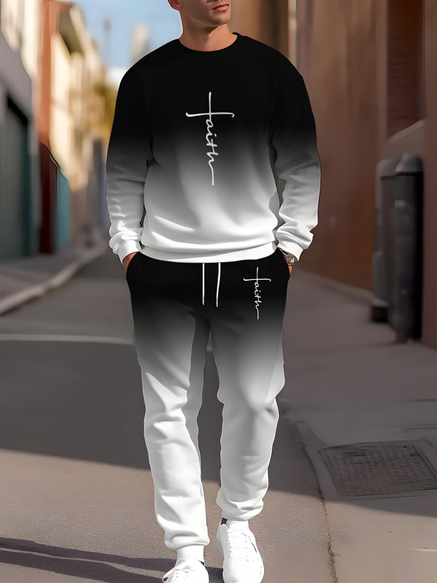 Comfortable Men's Casual Set - Soft Long Sleeve Round Neck Top and Stylish Printed Comfortable Running Pants, Machine Washable, Easy to Care for, Suitable for Daily Leisure