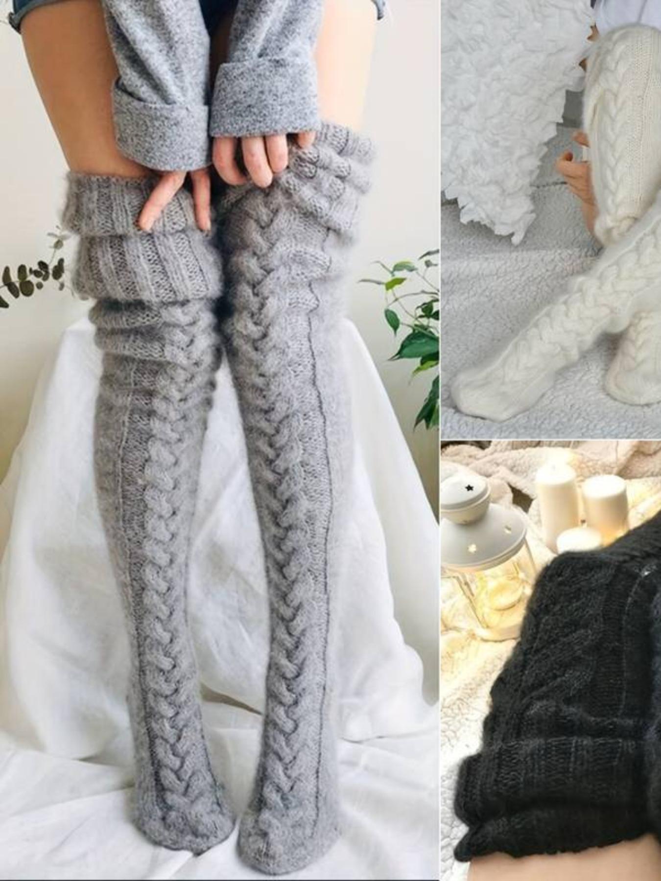 Thick Knit Warm Leggings Over-The-Knee Socks, Fall Winter Casual Fashion, Hand Wash Only, Elastic, Polyester Elastane Blend, Christmas Gift Idea