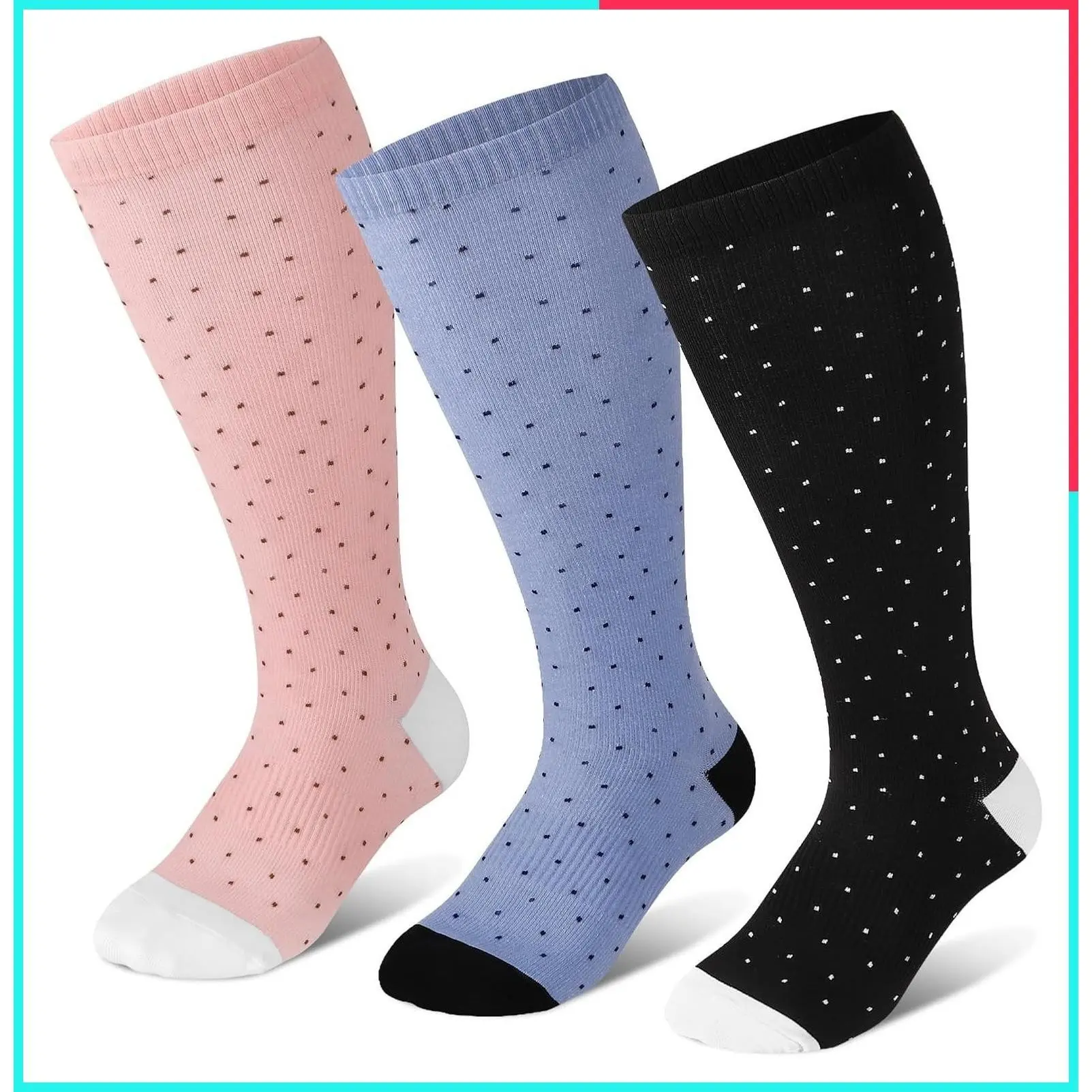 3 Pairs Plus Size Compression Socks for Women & Men - Wide Calf, 15-20 mmHg Knee High Support Stockings