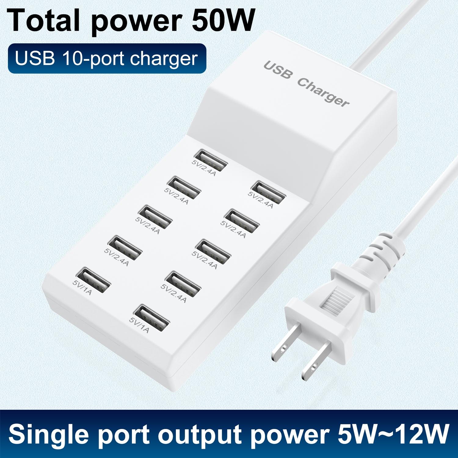 50W 10A USB Charger, 10-Port USB A Ports Desktop Charging Station, Multi Port Travel Fast Wall Charger HUB for Smart Phones, Tablet and More